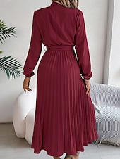 baratos Vestido Simples-Mulheres Vestido midi vestido de cetim Vestido de festa Vestido Coquetel Vestido franzido Elegante Moderno Festa de Noite Festa Encontro Normal Tecido Manga Longa Colarinho Chinês Preto Rosa Vinho