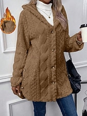 baratos Jaquetas Forradas de Fleece-Mulheres Jaqueta sherpa Confortável Respirável Bolsos Botões Casual Tecido Férias Rua Casual Roupa Diária Não Trespassado Padrão Capuz Normal Manga Longa agasalhos Azul Claro Preto Rosa Primavera
