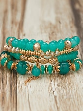 billige Ferietilbehør-Damearmbånd med imiterte krystallperler og gulldetaljer, bohemsk lagdelt stretcharmbåndsmykke til fester, bryllup og hverdagsbruk