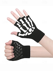 メンズハロウィンスケルトン指なし手袋 - 伸縮性のあるフリース素材の滑り止めニットミトン。コスプレ、パーティー、アウトドアウェアに最適。 お買い得  ハロウィンアクセサリー-メンズハロウィンスケルトン指なし手袋 - 伸縮性のあるフリース素材の滑り止めニットミトン。コスプレ、パーティー、アウトドアウェアに最適。