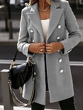 preiswerte Wintermäntel-Damen Freizeitjacke Warm Bequem Tasche Knöpfe Mode Outdoor Einfach Ausgehen Wochenende Einreihig Regulär Revers Normale Passform Langarm Oberbekleidung Schwarz Weiß Khaki Herbst Winter