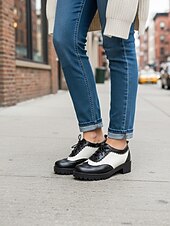 baratos década de 1950-Sapatos oxford brogue vintage preto e branco femininos dos anos 1950 com cadarço e salto baixo - calçados retrô oktoberfest para uso casual, trabalho e cosplay