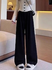 economico gamba larga e vita alta-Per donna Pantaloni in Pile Gamba larga Pantaloni Moda Streetwear Lunghezza intera Vita Alta Semplice Elastico in vita Lavorato a maglia Caldo Confortevole Micro-elastico Streetwear Abbigliamento