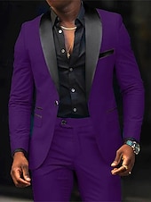 tanie Męskie klasyczne marynarki-Męskie Marynarka + spodnie wizytowe Marynarka Garnitury Biznes Spotkanie towarzyskie Wesele 2 elementy Moda Codzienny Wiosna Jesień Poliester Kolorowy blok Kieszeń Guziki Wygodny Guziki jednorzędowe