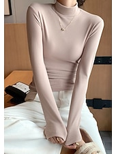 economico Colori solidi-Per donna Felpa Elegante Casual Morbido Colore Puro A Coste Dolcevita Lavorato a maglia Manica Lunga Top Regolari Maglia All&#039;aperto Quotidiano Weekend Nero Bianco Autunno Inverno