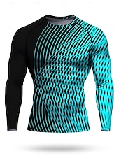 Недорогие Футболки и майки для бега-Муж. Футболка для бега Спортивная рубашка Фитнес-рубашка Рубашка тренировки Беговой верх Длинный рукав Футболка Футболка Геометрический принт UPF 50 Устойчивость к УФ Мягкий Впитывает пот и влагу