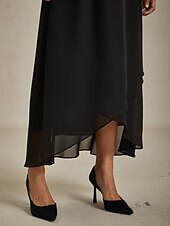 olcso Szoknyák-Női Szoknya Elegáns Maxi Magas derék Szoknyák Többrétegű Mikroelasztikus Fekete Nyár Sifon