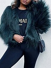 preiswerte Felle &amp; Leder-Damen Kunstpelzmantel Warm Bequem Pelze &amp; Leder Mode Einfach Urlaub Straße Ausgehen Wochenende Regulär Rundhalsausschnitt Normale Passform Langarm Oberbekleidung Schwarz Weiß Rosa Herbst Winter