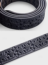 abordables Ceinture pour femme-Ceinture en cuir véritable pour femme – motif floral vintage sculpté avec boucle en métal, accessoire de taille rétro pour jeans, robes et tenues décontractées