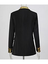 abordables Blazers et Gilets-Blazer sur mesure pour femme, veste structurée à paillettes dorées, double boutonnage, formel, élégant, revers en pointe, poche à rabat, boutons recouverts uniquement sur le dessus