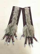 levne Halloweenské doplňky-Pánské halloweenské rukavice s drápy vlkodlaků – dlouhé chlupaté ruce jako monstrum s ostrými konečky prstů pro cosplay, kostýmní večírky a tematické akce