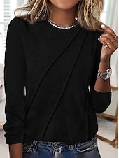 cheap Plain tee-Women's Shirt Blouse Solid Color Vintage Stylish Classic Long Sleeve Crew Neck Regular Tops Daily Black White Purple Orange Green Spring Fall