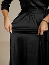 billige Kjoler til nyttårsaften-Dame Maxikjole Festkjole Elegant Årgang Normal Helfarge 3/4 ermer V-hals Svart Høst Vinter
