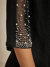 ieftine Bluze elegante-Pentru femei Topuri imbracate Topuri de seară Strălucire Ștrasuri Stras Elegant Petrecere Lungime Manșon 3/4 Stil Nautic Muncă Invitat la nunta Îmbrăcăminte de seară de petrecere Negru Primăvar