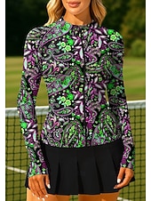 abordables Camisa de Mujer-Mujer Unisexo Cachemir Tops Camisa deportiva Camiseta de tenis Top de tenis Manga Larga Cremallera Floral UPF50+ Resistente a los rayos UV Alta elasticidad Dispersor de humedad Transpirable Voleibol