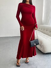 levne Bílé šaty-Dámské Maxi šaty Plášťové šaty Večírek Párty Dovolená Rande Běžný Bez vzoru Dlouhý rukáv Tričkový Černá Fialová Hnědá Tmavě šedá Jaro Podzim