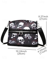 economico Borse-Borsa a tracolla da donna con stampa teschio – motivo floreale gotico, borsa casual in similpelle per feste di Halloween e uso quotidiano