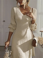ieftine Rochie neagră pentru femei-Pentru femei Rochii Midi Rochie neagra Rochie de petrecere Rochie casual Rochie de Cocktail Elegant Modă Modern În aer liber Petrecere Zilnic Zvelt Simplu Manșon Lung În V Negru Alb Albastru piscină