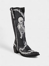 お買い得  女性向け-女性用ハロウィンスケルトン刺繍カウボーイブーツ - コスチュームパーティー、不気味なフェスティバル、夜のストリートスタイルに最適なゴシックウエスタンロングブーツ
