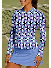 voordelige Dameshirt-Dames Geometrisch Sportshirt Tennisshirt Tennistop Lange mouw Vetoketju Bloemig UPF50+ UV-bestendig Hoge Elasticiteit Vochtregelerend Ademend Volleybal Tennis Golf Opstaand Rits kraag Hemd Sweatshirt