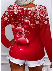 abordables Hauts de Noël-Noël Femmes T-shirt Graphique Noël ancien Élégant Classique manche longue Col en V Hauts Réguliers Quotidien Imprimé Rouge Bleu Violet Vert Gris Printemps Automne Hiver