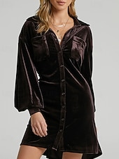 abordables Robe de cocktail-Femmes Robe Midi Robe Décontractée Mode Classique Moderne Extérieur Vacances Fête Coupe régulière Uni manche longue Col de chemise Violet Marron Vert Été