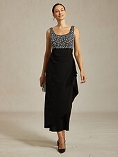 abordables Vestido Sencillo-Mujer Vestido maxi Vestido tubo Elegante Formal Vestidos semi formales Fiesta de Noche Lentejuelas Encaje Ajuste regular Floral Manga Larga Cuello Barco Negro