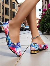 baratos Sapatilhas de mulher-sapatilhas femininas de salto baixo com estampa floral colorida e detalhes metálicos - calçados confortáveis de estilo vintage artístico para streetwear de outono e passeios pela cidade