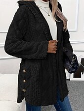 billige Sherpa-jakker-Dame Teddyfrakk Hettegenser Hold Varm Bekvem Knapper Fritid عادي Feriereise Ut på byen Helg Normal Hettegenser Normal Langermet Yttertøy Svart Hvit Aprikos Høst Vinter