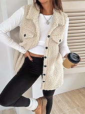 abordables Vestes Sherpa-Femmes Veste en Polaire Veste Décontractée Chaud Confortable Avec Poches Boutons Mode Extérieur Uni Sortir Week-end Simple Boutonnage Régulier Revers Coupe régulière manche longue Vêtements