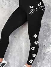 abordables -Mujer pantalones Polainas Leggings cómodos Vacaciones Vintage Ropa de calle Longitud total Cintura Media Graphic Animal Gato Cintura elástica Estampado Confortable Al Aire Libre Cómodo Alta