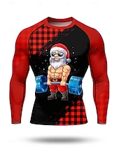 cheap Running Tee &amp; Tank Tops-Christmas Men&#039;s Compression Shirt Running Shirt Long Sleeve Base Layer Plaid Checkered Quick Dry Compression Power Flex Moisture Wicking Gym Workout Active Training Exercise Sportswear Activewear