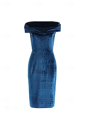 abordables Robe de cocktail-Femmes Robe Midi Robe en Velours Robe de Soirée Robe de Cocktail Robe fourreau Élégant Moderne Soirée Coupe régulière Uni Manche Courte Épaules Dénudées Noir Vin bleu marine Bleu paon Printemps