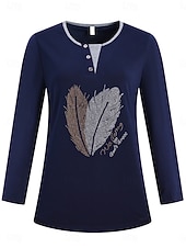 preiswerte Damen Grafik Tops-Damen Bluse Feder Stilvoll Lässig Langarm Rundhalsausschnitt Normale Oberteile Täglich Patchwork Salbeigrün Schwarz Rosa Rote Königsblau Frühling Herbst