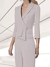 cheap Blazers &amp; Vests-Women&#039;s Blazer Sport Coat Wedding Guest Chiffon Elegant 3/4 Length Sleeve Notched Lapels Single Breasted