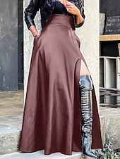 ieftine Fuste casual-Pentru femei Elegant Modă Casual Maxi Talie Înaltă Fuste Simplu Varfuri despicate Inelastic Zilnic Petrecere Roșu Vin Negru Roz Îmbujorat Maro Primăvară