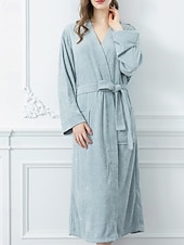 billiga Loungewear till damer-Dam Pyjamas Morgonrock Ledigt Ren färg Ficka Hem Säng Långärmad V-hals Vit Rodnande Rosa Marinblå Blå Grå Höst Vinter Skräddarsydd passform