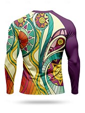 お買い得  ランニングTシャツとタンクトップ-男性用 コンプレッション・シャツ ランニングＴシャツ 3Dプリント 長袖 ベース層 幾何学模様 速乾性 ビデオ圧縮 パワーフレックス 吸汗性 ジムトレーニング アクティブトレーニング サイクリング スポーツウェア アクティブウェア パープル