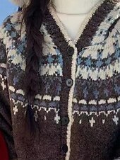 billige stygg genser-Dame Genser Kofte Fair Isle genser Årgang Mote Fritid Geometrisk Riflet Med hette Knapper Strikket Trykt mønster Langermet Vanlige topper Strikke Jul utendørs Daglig kaffe Høst Vinter