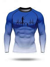 abordables Hauts-Homme T-shirt de compression T-shirt de course Impression 3D manche longue Couche de base Dégradé Séchage Rapide Compression Power Flex Évacuation de l&#039;Humidité Entraînement en salle Entraînement
