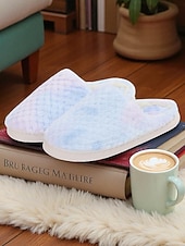 baratos Chinelos de mulher-Pantufas femininas tie-dye com estampa de arco-íris e pelúcia – chinelos confortáveis e confortáveis para usar em casa, para dormir na casa ou para usar em casa no inverno