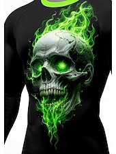 Χαμηλού Κόστους T-shirts και αμάνικα μπλουζάκια για τρέξιμο-Ανδρικά Μπλούζα συμπίεσης Tricou de Alergat 3D εκτύπωση Μακρυμάνικο Στρώμα βάσης Νεκροκεφαλές Γρήγορο Στέγνωμα Συμπίεση Ισχυρή ελαστικότητα Ύγρανση Γυμναστήριο προπόνηση Ενεργή εκπαίδευση Ασκηση