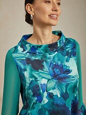 abordables Chemises et blouses-Chemisier femme vert tie dye floral pull en tricot extensible coupe confortable décontracté vacances printemps été automne