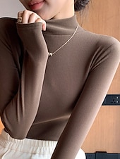 economico Colori solidi-Per donna Felpa Elegante Casual Morbido Colore Puro A Coste Dolcevita Lavorato a maglia Manica Lunga Top Regolari Maglia All&#039;aperto Quotidiano Weekend Nero Bianco Autunno Inverno