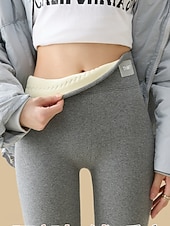 preiswerte Fleece gefütterte Leggings-Damen Fleecehose Leggings Mode Basic Lässig Volle Länge Hohe Taille Einfach Hoher Schnitt Bequem Weich Dehnbar Heim Täglich Hellgrau Dunkelgrau Schwarz Beige Sommer Frühling Herbst Winter Schmale