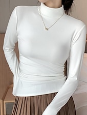 economico Colori solidi-Per donna Felpa Elegante Casual Morbido Colore Puro A Coste Dolcevita Lavorato a maglia Manica Lunga Top Regolari Maglia All&#039;aperto Quotidiano Weekend Nero Bianco Autunno Inverno