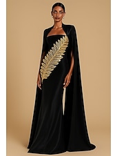 cheap Ball Gown Evening Dresses-A-Line Sheath Column Floor Length Ball Gown with Cape Evening Gown Formal Dress Elegant Sleeveless Square Neck Wedding Formal Pocket Satin with Pleats