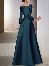 Χαμηλού Κόστους A-Line Βραδινά Φορέματα-Γραμμή Α Μακρύ Βραδινά φορέματα Τουαλέτα Επίσημο ένδυμα Κομψό Κοντό Μπροστά Μακρύ Πίσω Μητέρα 3/4 Μήκος Μανικιού Λαιμόκοψη V Επίσημο Επισκέπτης γάμου Σατέν με Φιόγκος(οι)