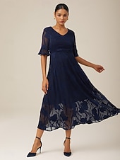 voordelige Feestjurken-Dames Maxi-jurk Cocktail jurk Bruiloft gast jurk Semi-formele jurk A lijn jurk Elegant Werk Verjaardag Flutter mouw Bruiloft gast Cocktailparty Formele avonden Normale pasvorm Effen Kleur Effen Halve