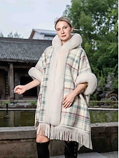 billiga Pälssjalar-Pälssjalar och boleros Ledigt vardag Håller värmen Halvlång ärm Fladdermusärm Polyester Brudsjalar Med Tofs Till Speciellt Tillfälle Höst vinter